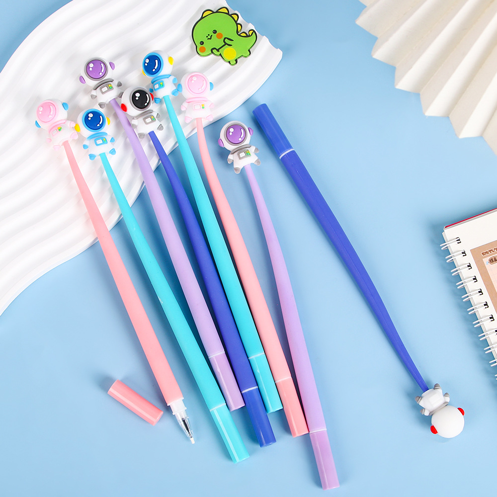 El nuevo astronauta sacude la pluma de gel de dibujos animados de goma suave de alto valor pluma de firma linda estudiante aprendizaje papelería