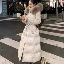 韩系大毛领长款羽绒服女冬装新款过膝收腰修身白鸭绒加厚冬季外套