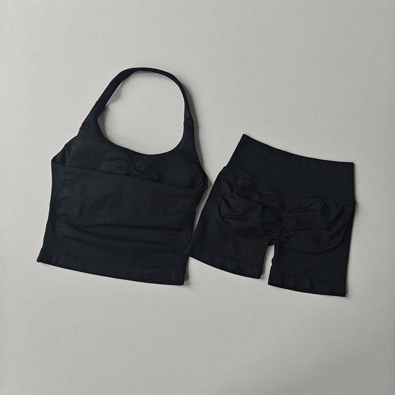 Cross-border dfyne sin pico de vestir para mujeres pantalones cortos de yoga mel mel mel melon elevación de cadera colgante chaleco deportivo conjunto de fitness
