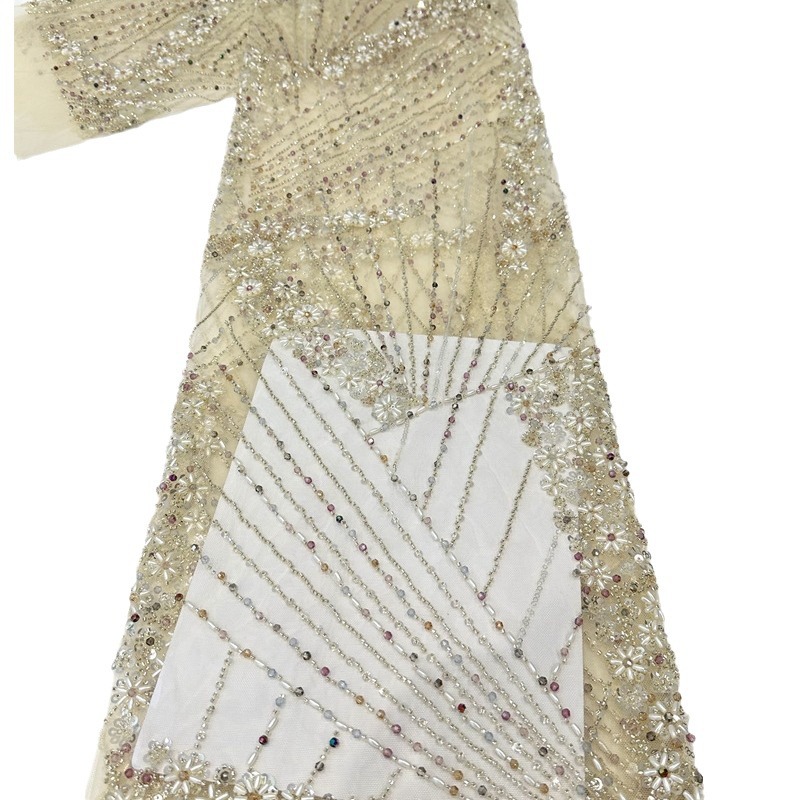 Industria pesada moda europea y americana vestidos de noche delgados fiesta de la cena cheongsam falda esquinilla perlas tubo bordado tela al por mayor transfronteriza image 6