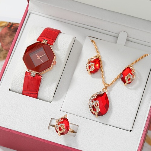 Diamond-banded women's round-hand quartz watch set, female bowl watch (without box)