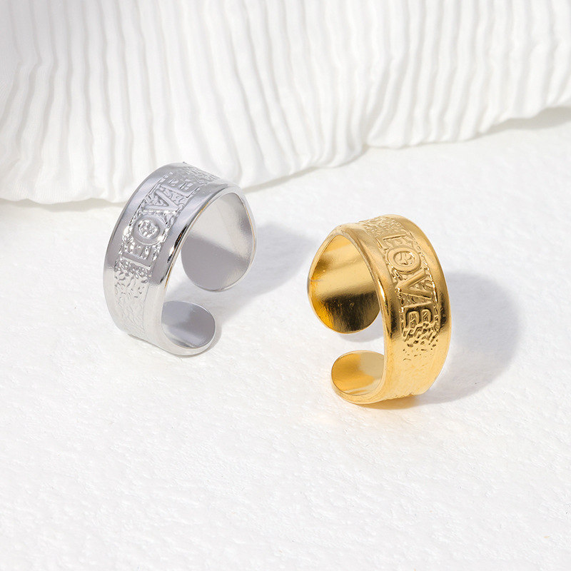 10g Weight Open Ring Classification 7, 9 Ring Size Fashion Letter Stainless Steel Pleated Open Ring