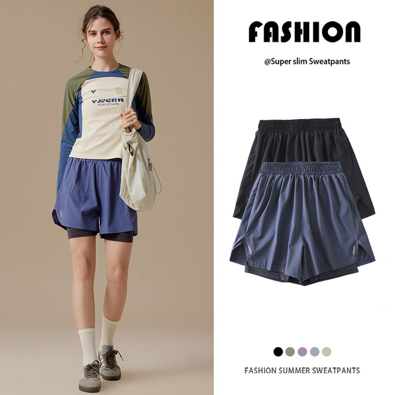Summer Yoga Two-In-One Sports Shorts for Outdoor Activities, Quick-Dry A-Line Shorts for Petite Girls, Faux Two-Piece for Camping Summer Yoga Two-In-One Sports Shorts for Outdoor Activities, Quick-Dry A-Line Shorts for Petite Girls, Faux Two-Piece for Camping