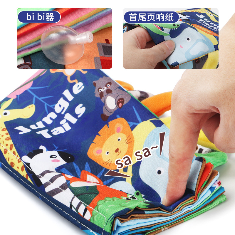 Educación infantil libro de tela tridimensional de cola no desgarrado con papel de resonancia BB juguetes de dinosaurios animales del bosque libro de tela bebé image 5