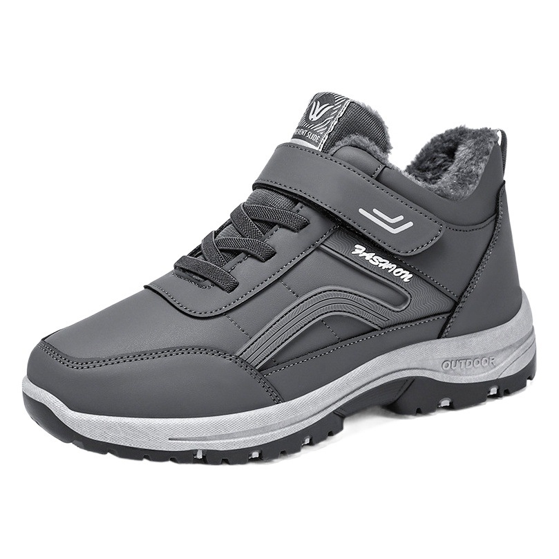 Zapatos de invierno para hombre de algodón con forro de felpa y botas de algodón grueso, talla grande con velcro, zapatos para caminar para personas mayores, botas de nieve cálidas para exteriores de caña alta.