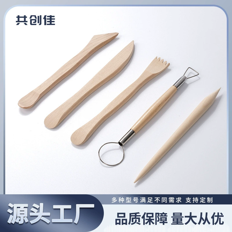 Set, carved clay, art knife handmade, 5 pieces