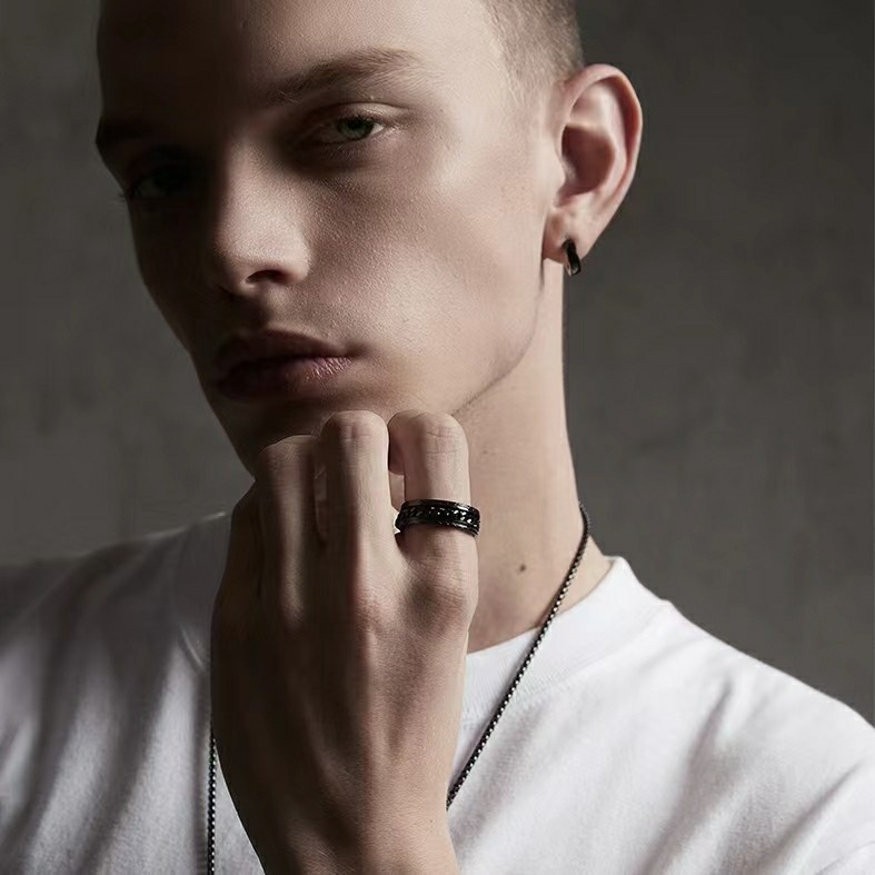 1 Piece Quantity Daily Occasion 304 Stainless Steel Material Geometric Pattern Simple Style Geometric 304 Stainless Steel Plating Black Plated Men'S Rings