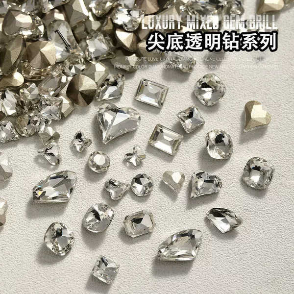 Nail Art Jewelry Internet Celebrant Hot Selling Nail Art Jewelry Transparent Diamond Super Flash Crooked Heart Axe Drill Water Drop Fat Square Butterfly