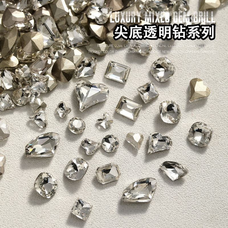 Nail Art Jewelry Internet Celebrant Hot Selling Nail Art Jewelry Transparent Diamond Super Flash Crooked Heart Axe Drill Water Drop Fat Square Butterfly
