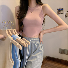 Irregular round neck sleeveless short knitted sweater for women 2023 spring and summer Korean style versatile slim fit pullover vest top