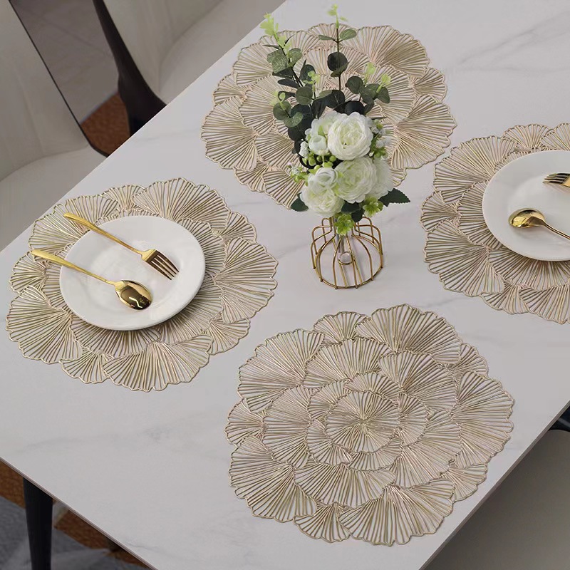 Amazon Nordic Japanese-style Chinese-style European-style hot stamping dinner plate insulated round pvc hot stamping placemat light luxury style decoration