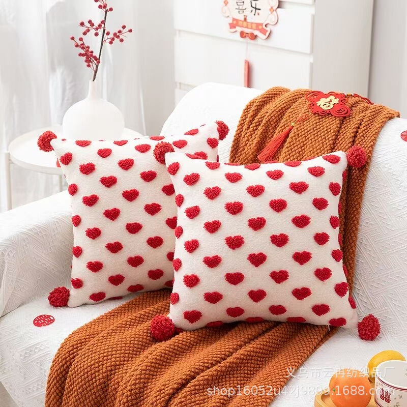Cross-border new lamb velvet three-dimensional love Valentine's Day pillow case simple pillow sofa backrest foreign trade wholesale