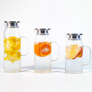 Thickened Borosilicate Glass Cold Water Pitcher with Handle, Simple Large Capacity Straight Borosilicate Glass Cold Water Pitcher