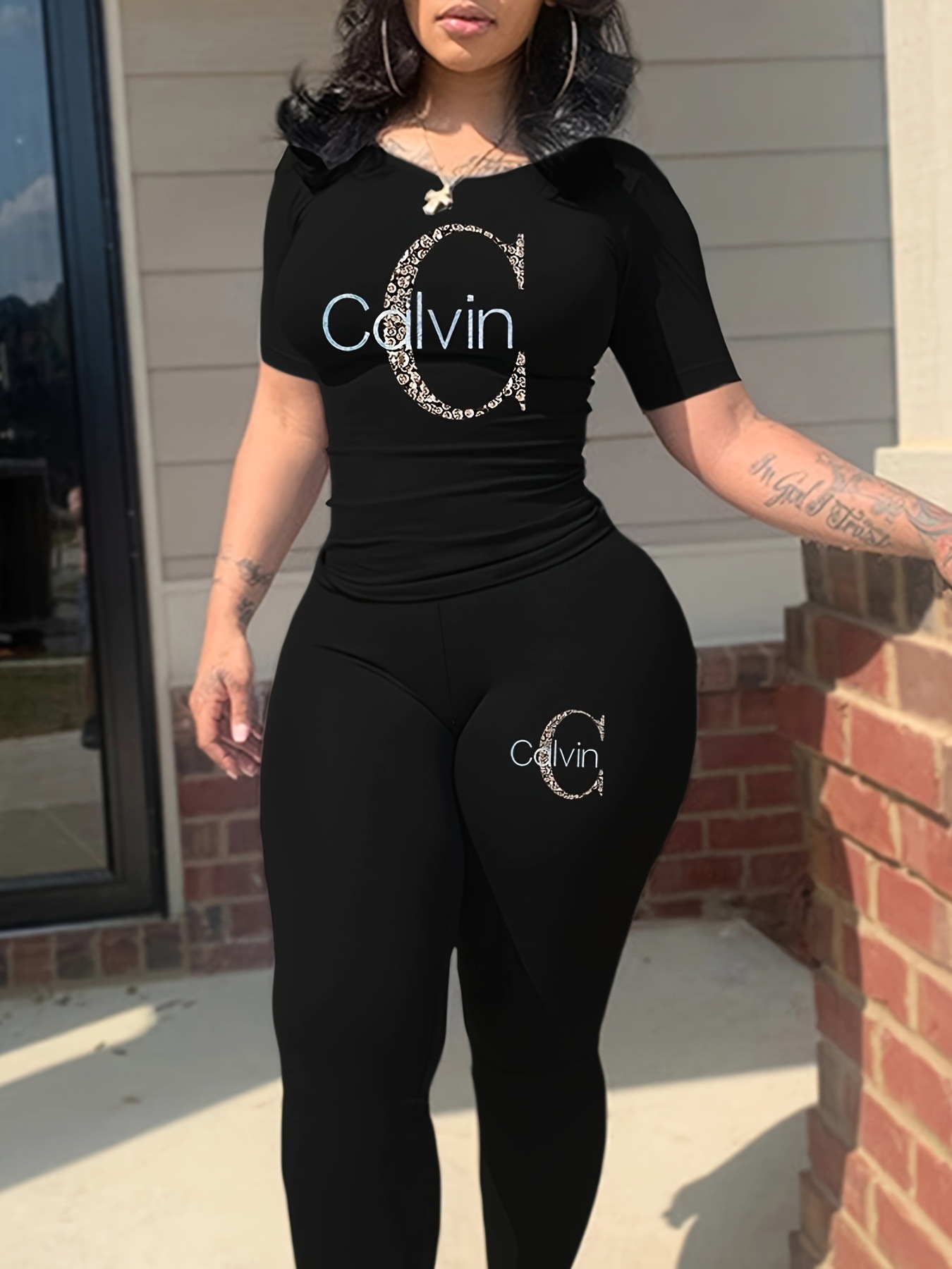 Dames t-shirt en broek set korte mouw amerikaanse stijl mode_voghion.com
