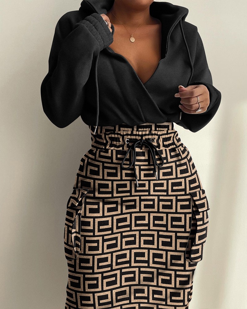 Women's A-line Skirt Streetwear V Neck Patchwork Belt Long Sleeve Printing Midi Dress Daily display picture 4