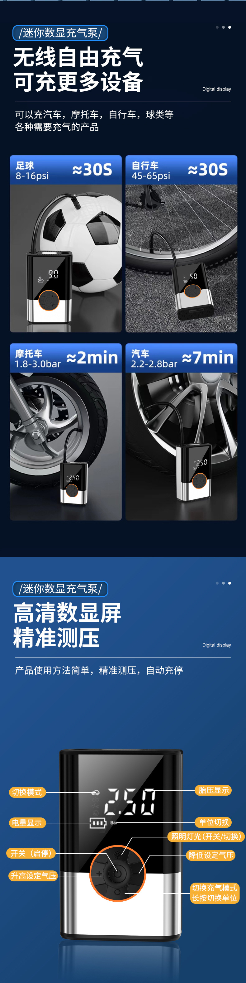 Cross-Border New Car Air Pump, Large Capacity, Portable Handheld Car Air Pump, Wireless Digital Display Tire Inflator
