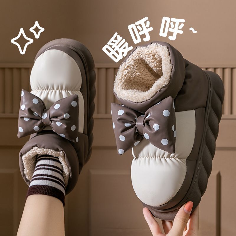 Thick-Soled Snow Boots for Women, Cotton Slippers for Women, Warm Outer Wear, 2023 Autumn and Winter Bow High-Top New Style Fleece-Lined Waterproof