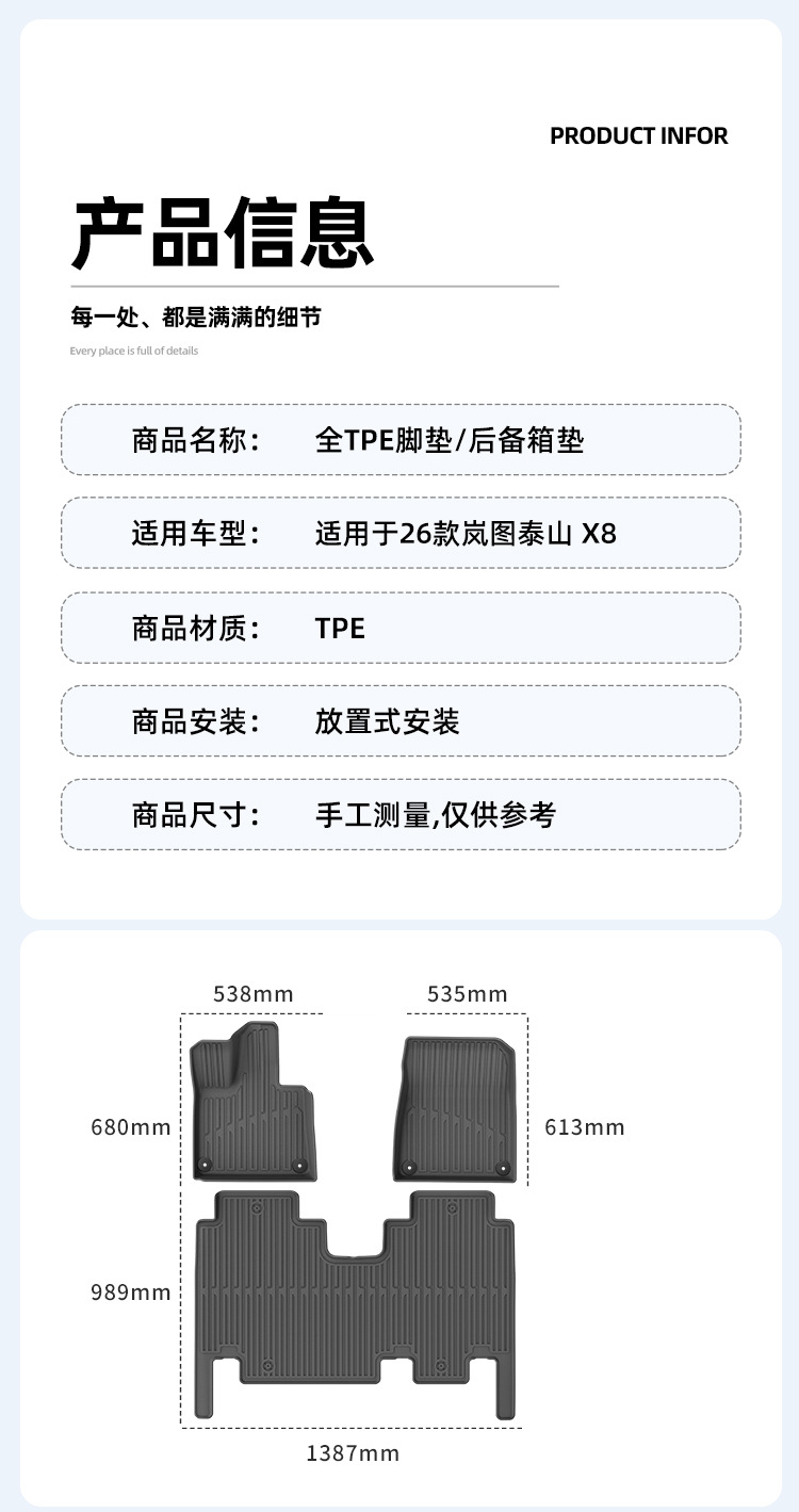 Suitable for 26 models of Lantu Taishan X8 car floor mats, custom-made TPE floor mats, fully eco-friendly trunk mat