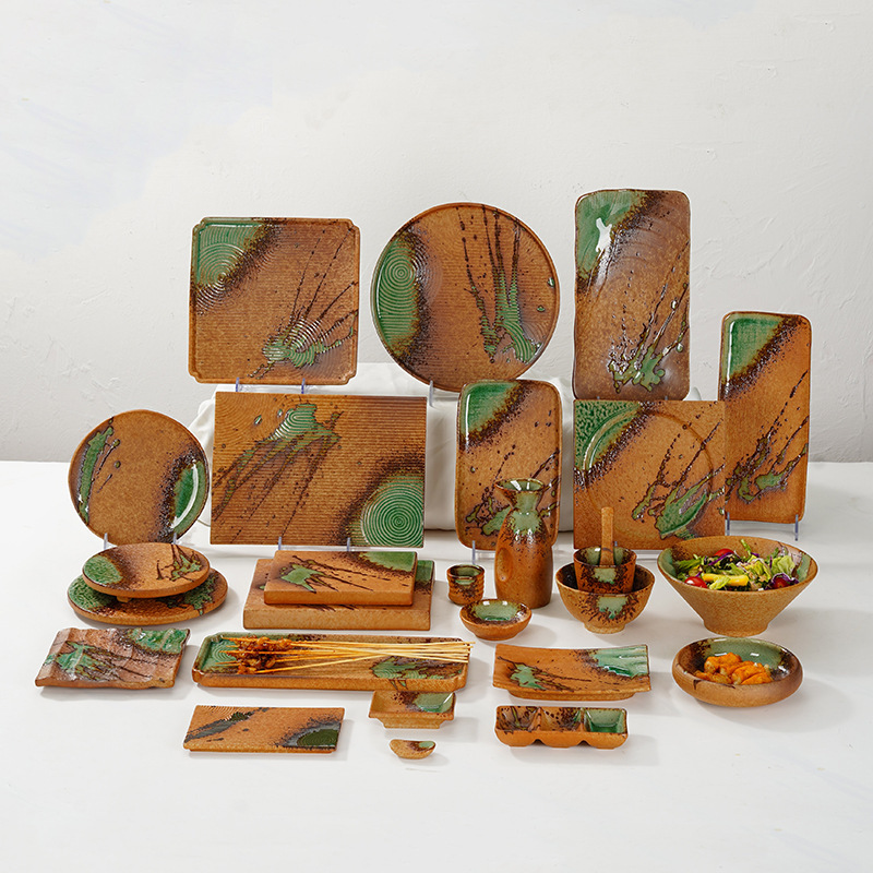 Japanese Sushi Plate Izakaya Creative Table Setting Sashimi Plate Grilled Bird Plate Flat Plate High-End Barbecue Plate Ceramic Tableware