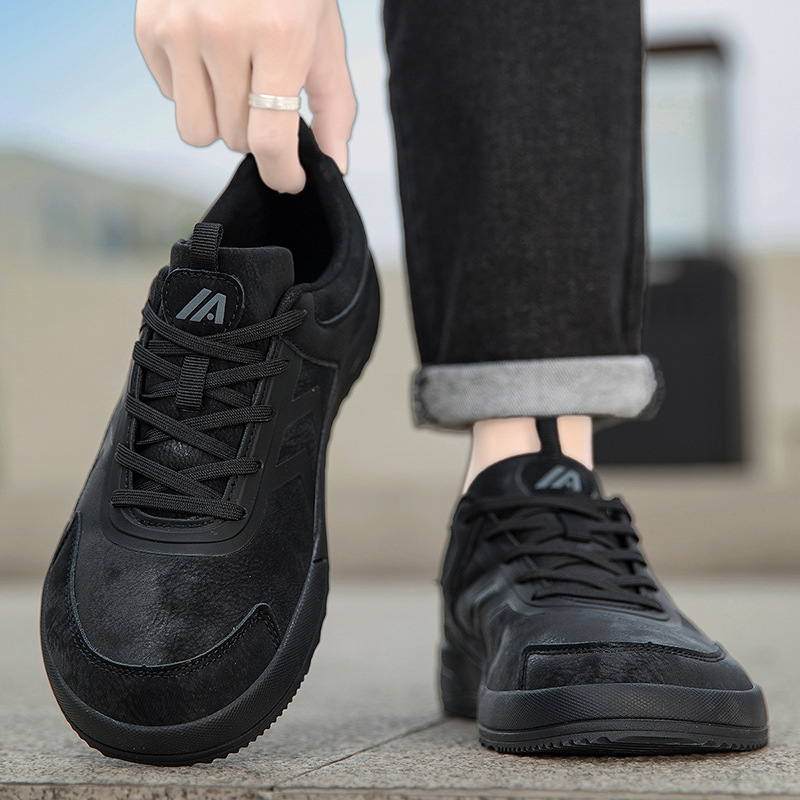 Cross-Border 2025 Widened Men's Shoes Wide-Toe Sports Shoes Extra Large Size Suede Barefoot Shoes Black Labor Protection Wide-Last Casual Shoes