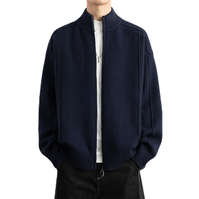 Explosiones transfronterizas de tamaño grande europeo cardigán chaqueta jersey suéter hombre de alta calidad línea textural fábrica al por mayor