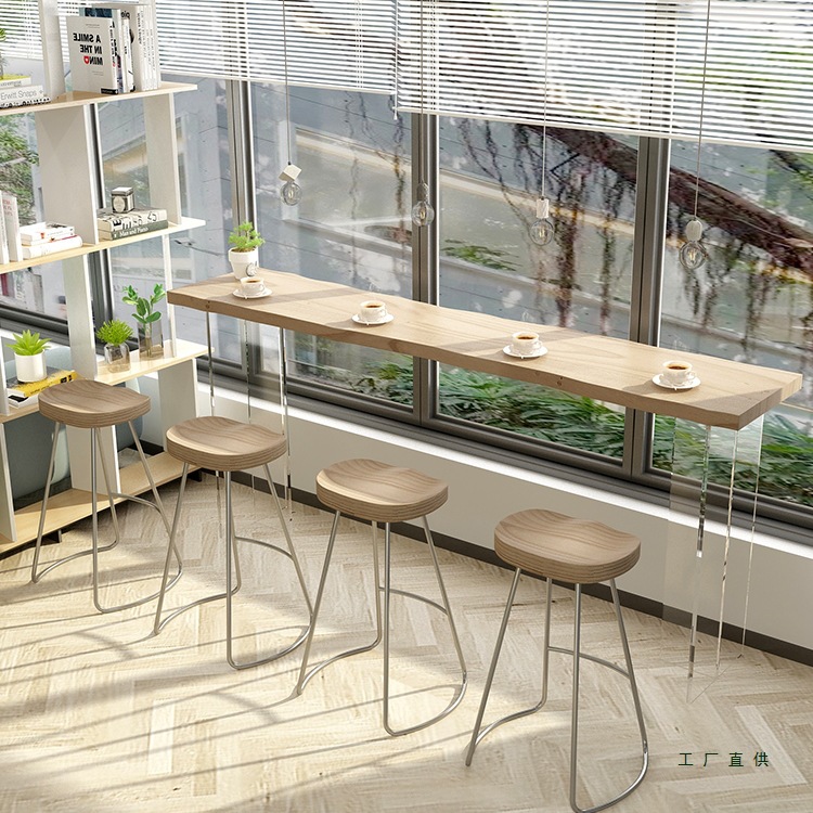 Acrylic Solid Wood Bar Table Simple and Modern Home Wall-Mounted Suspended Transparent High Table Bar Table and Chair Combination