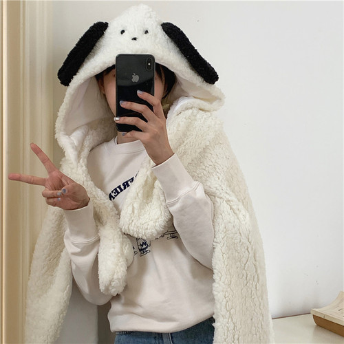 Original design autumn and winter thickened warm blanket cute cartoon bear shawl with hat nap blanket cloak