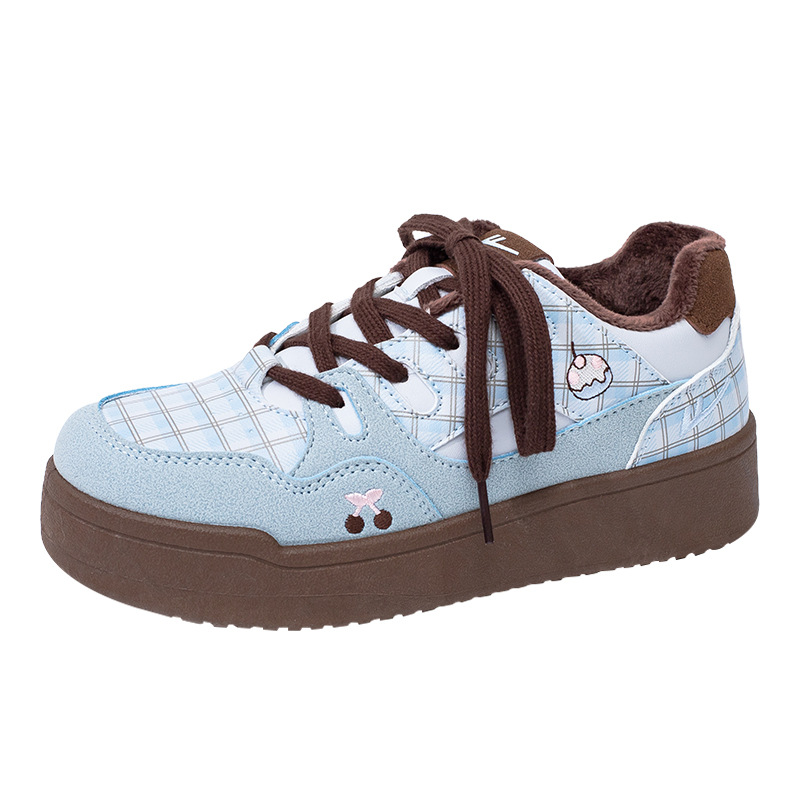 Zapatos de suela alta y gruesa, pastel de cereza de mujer, zapatos casuales lindos, calentamiento de invierno, zapatos de algodón de moda universal
