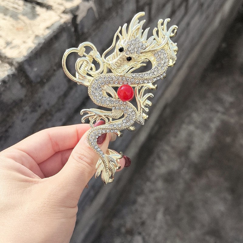 Femmes Chinoiseries Dragon Alliage Incruster Strass Perle Griffes De Cheveux display picture 2