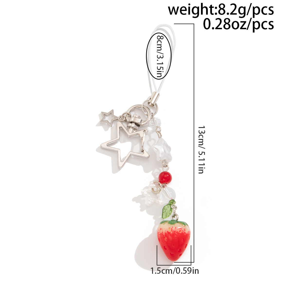 12g Weight Bag Pendant, Keychain Classification 1 Piece Quantity Daily Occasion Alloy Material Fruit, Strawberry Pattern Women's Gender Cute, Pastoral Style Cute Pastoral Fruit Strawberry Arylic Alloy Women's Bag Pendant Keychain 15