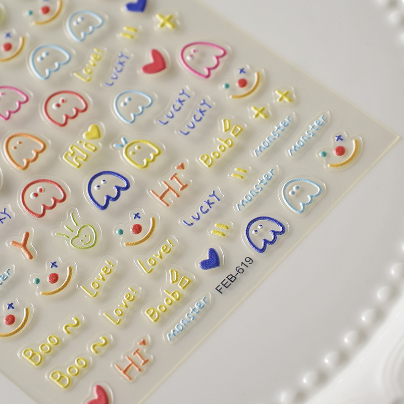 New Cute Water Monster Nail Art Sticker Pinto Mouth Fish Monster Children's Hand Account Decal Embossed 5D Stereo Nail Sticker