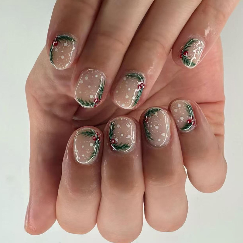 Autumn and winter snowflake Christmas tree graffiti design finished press-on nails for cross-border e-commerce Autumn and winter snowflake Christmas tree graffiti design finished press-on nails for cross-border e-commerce