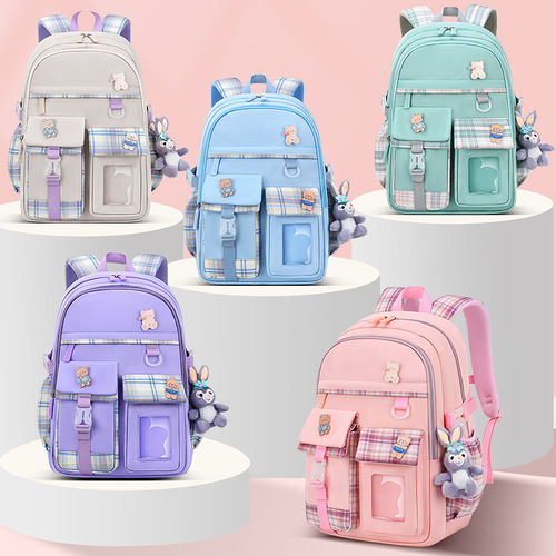 New primary school student schoolbag, female grade 1-3-6 cartoon cute children's backpack, lightweight and burden-reducing student schoolbag