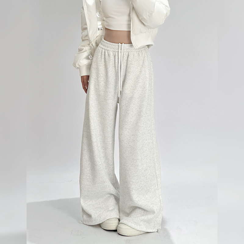 Fleece-Lined Wide-Leg Pants for Women, 2026 Autumn and Winter Trendy Curved Drawstring Elastic Pants, Loose Fit, Slimming, Warm Casual Pants Fleece-Lined Wide-Leg Pants for Women, 2026 Autumn and Winter Trendy Curved Drawstring Elastic Pants, Loose Fit, Slimming, Warm Casual Pants
