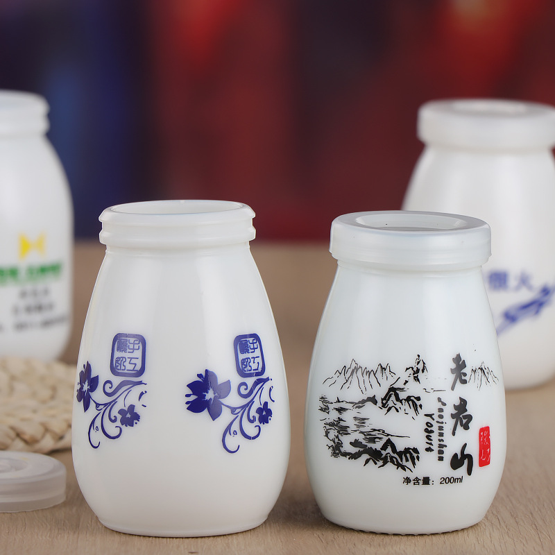 老北京酸奶瓶密封带盖布丁瓶240ml陶瓷牛奶瓶白瓷玻璃瓶可印logo