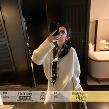 区区欧阳圆领毛衣女冬季新款宽松慵懒风针织衫内搭长袖上衣打底衫