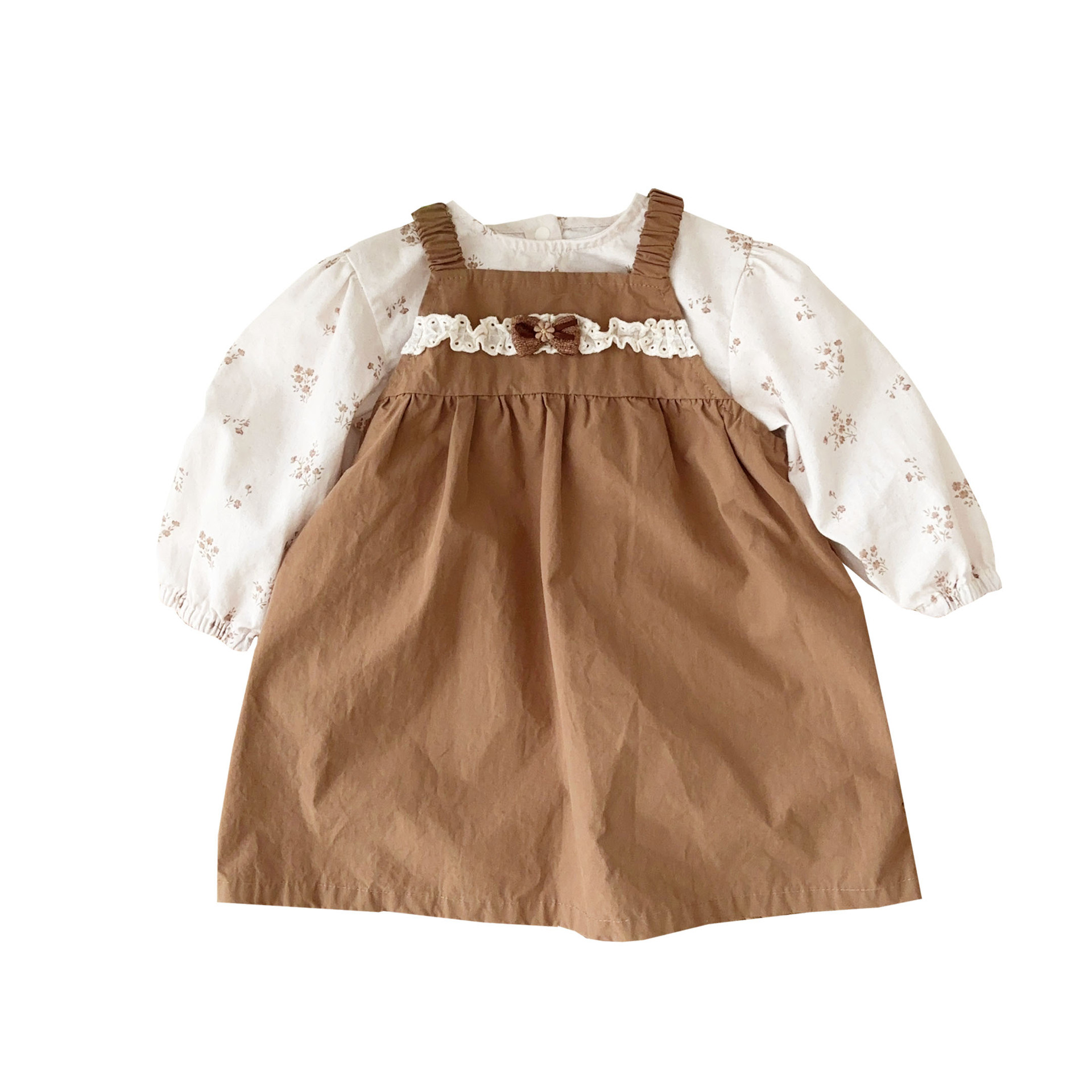 Nueva ropa para bebés, vestido de primavera, manga larga, estilo occidental, lindo y súper lindo, traje de dos piezas para bebés con lazo