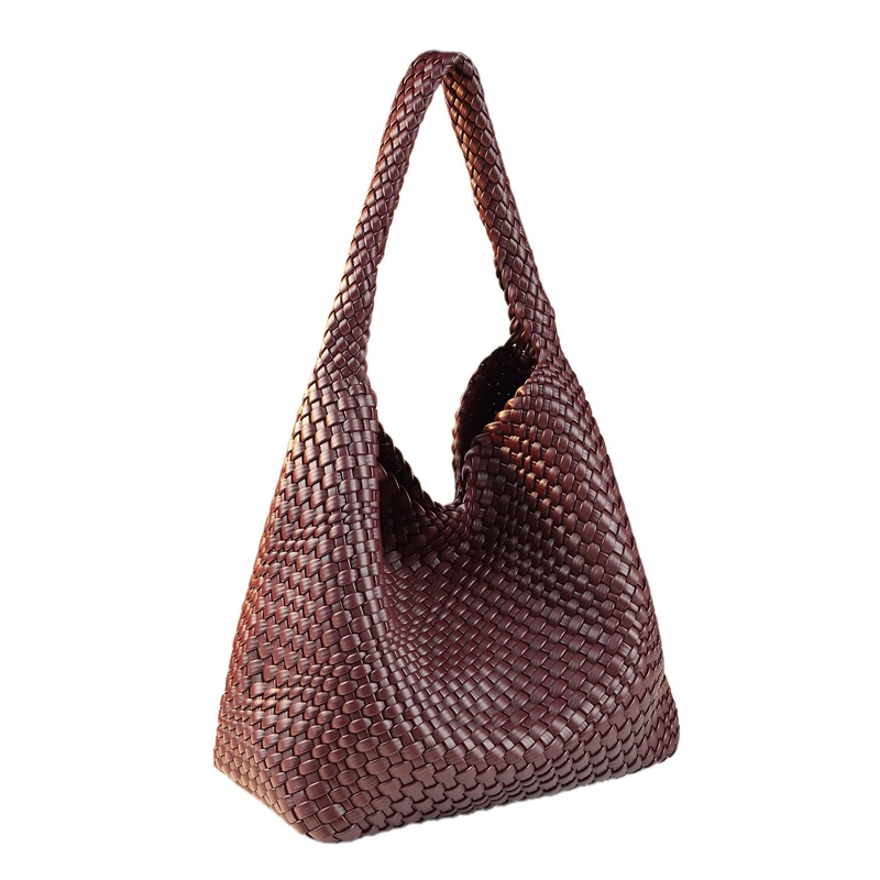 Túi tote vải handmade dệt thủ công cỡ lớn kiểu giỏ mây, phong cách cổ điển — Màu đỏ rượu, Màu nâu, Màu xanh lục đậm, Màu xám đậm