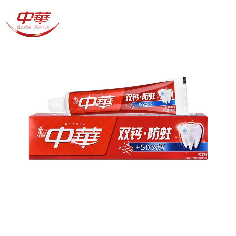 Chinese Double Calcium Anti-Cavity Toothpaste 90g Colorful Mint Fresh Fruit Breath Freshening Family Pack Authentic