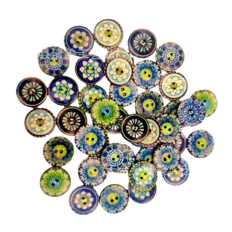 1,5/2/2,5 cm botón redondo impreso azul impresión redonda botón de madera 100 piezas un paquete