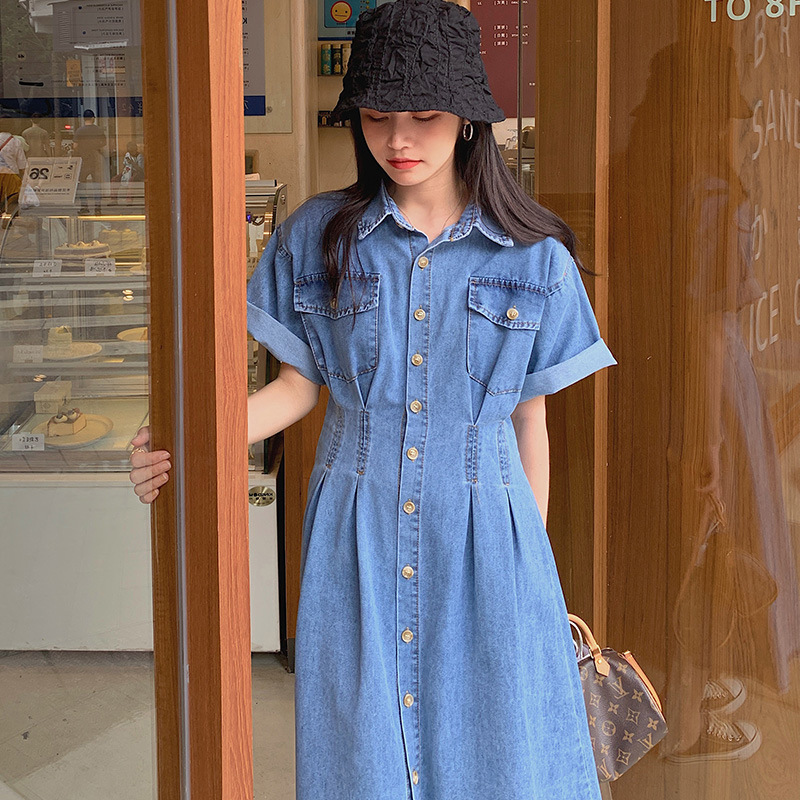 レトロ 21夏新作 トレンド 着痩せ カジュアル デニム ワンピース Change U