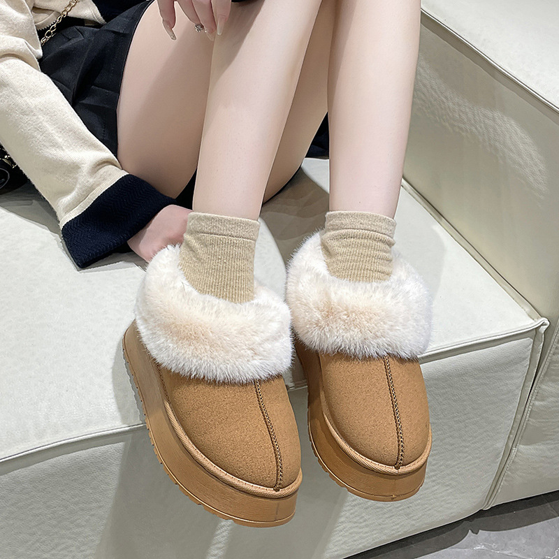 Short Barrel Snow Cotton Women's 2023 Winter New Bread Shoes One Step Padded plush and Warm Cotton Tugs_voghion.com