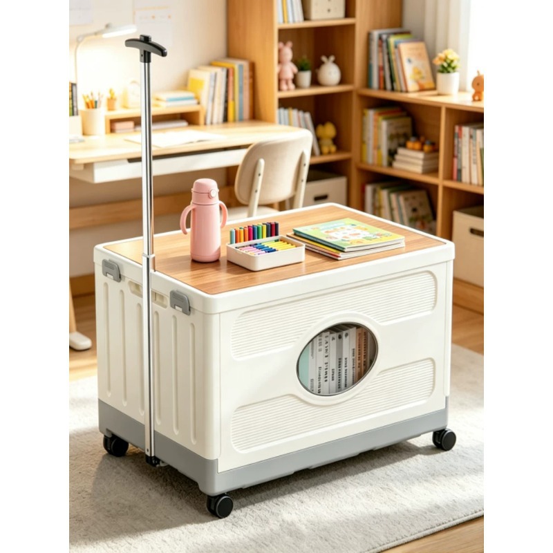 Camping Storage Box, Car Trunk, Multi-Functional Storage Box with Pulley and Pull Rod, Book Storage, Toy Storage Box