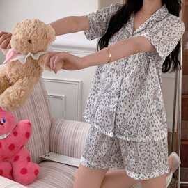 冰雪丝夏季新款睡衣女简约休闲短袖短裤舒适宽松可外穿家居服套装