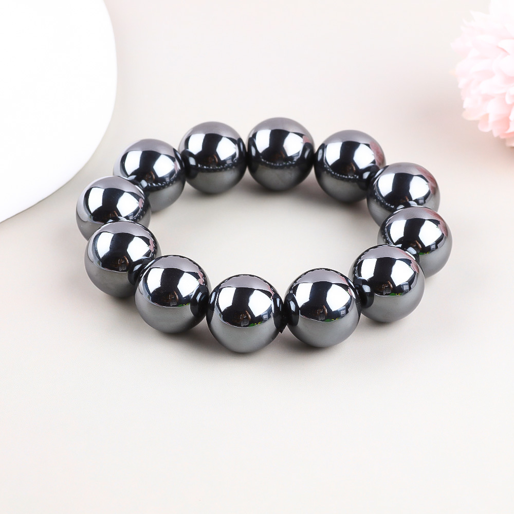 Energy Stone Good Luck Terahertz Bracelet Elastic Bracelet Single Circle Smooth Beads Good Luck Energy Stone for Men and Women