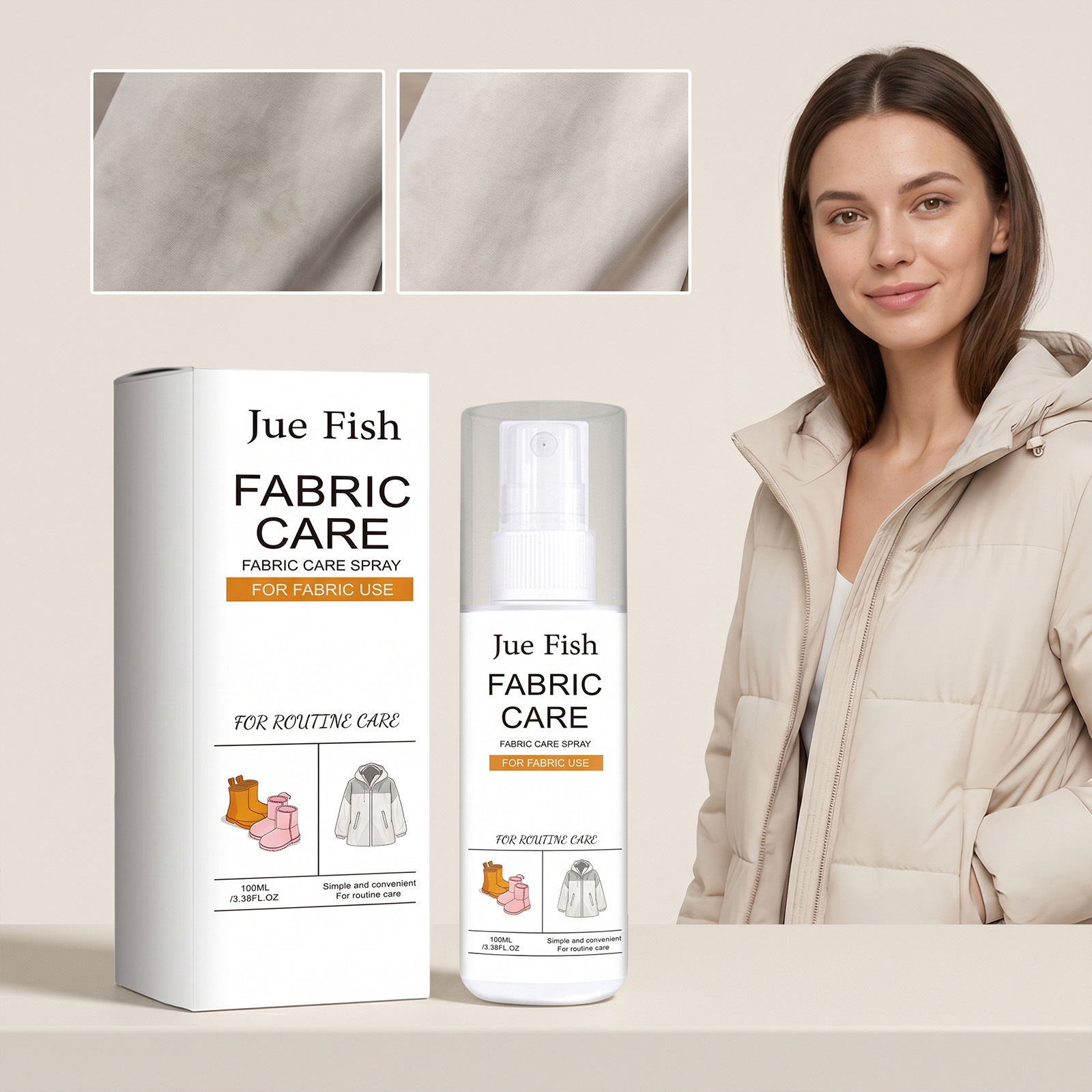 Jue Fish Fabric Care Spray for Cleaning and Shining Fabric Surfaces Such as Sofas, Curtains, Clothes, and Shoe Surfaces