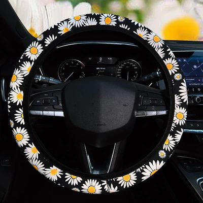 Daisy Elastic Steering Wheel Cover Without Inner Ring Supports Cross-Border Dropshipping (Steering wheel cover) - daisy-white-grip-38cm