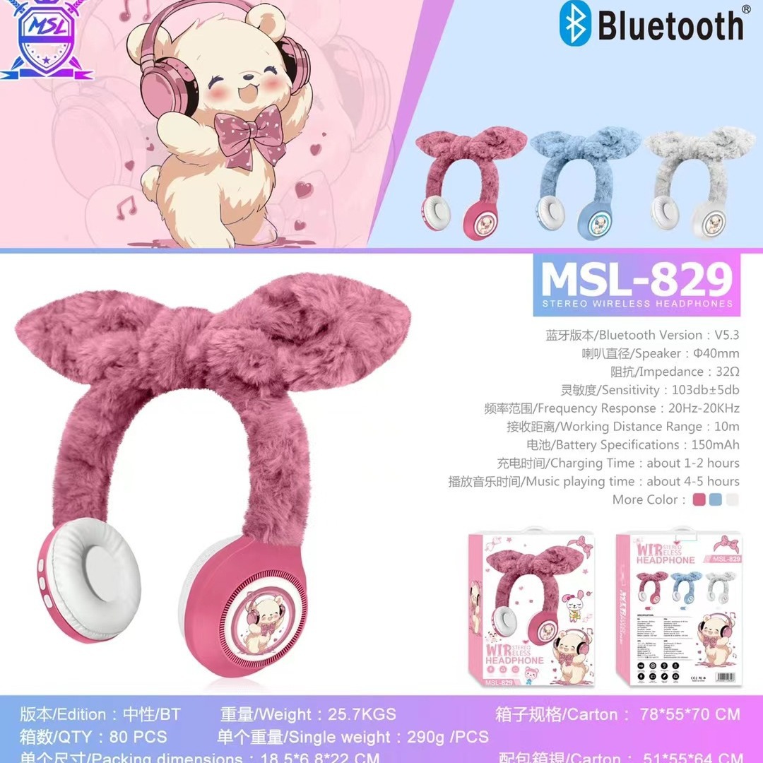 Nuevo MSL - 829 creativo de dibujos animados arco de peluche auriculares Bluetooth para niños inalámbricos regalos