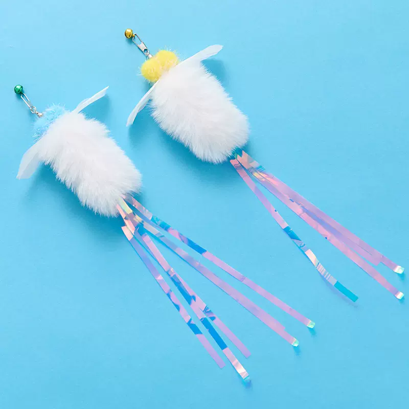 逗猫棒替换头宠物玩具猫猫玩具自带铃铛羽毛兔毛制作逗猫棒替换头