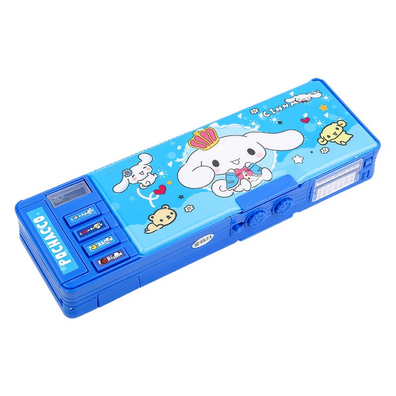 Sanrio Caja de papelería Cerradura de contraseña Caja de lápices de gran capacidad multifuncional Niños y niñas Escuela primaria Kulomi Doble capa